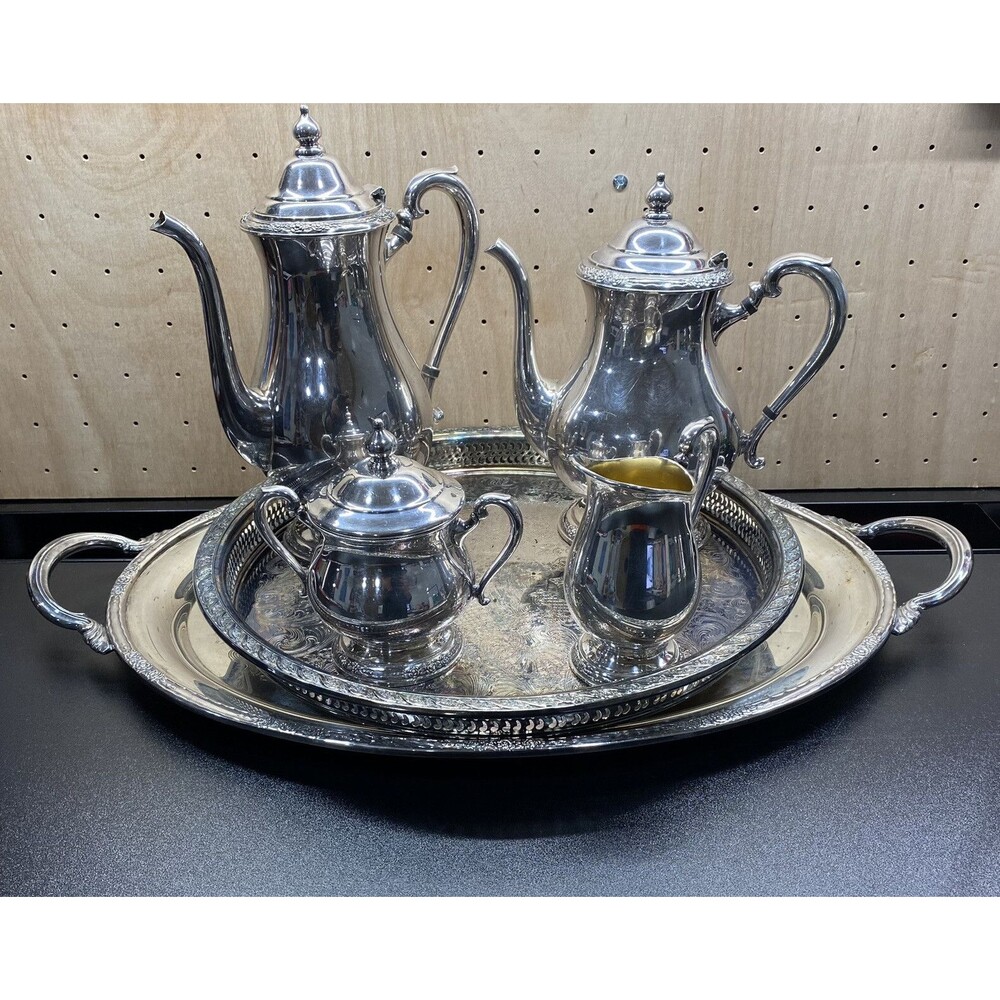 Camille International Silver Company Tea Set With Platter And Tray 6081